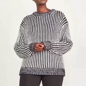 Elizabeth and James Crewneck Black White Striped Pullover Sweater Size Large L